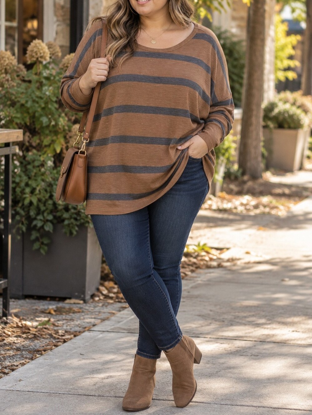 Maurices Plus Size Brown Gray Striped Scoop Neck Dolman Sweater Rayon Blend